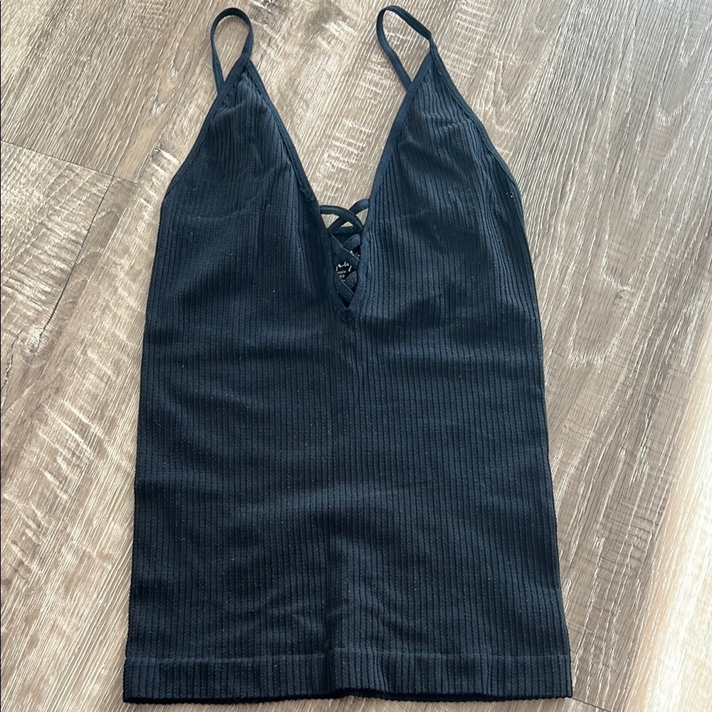Free People Black Ribbed Women's Top